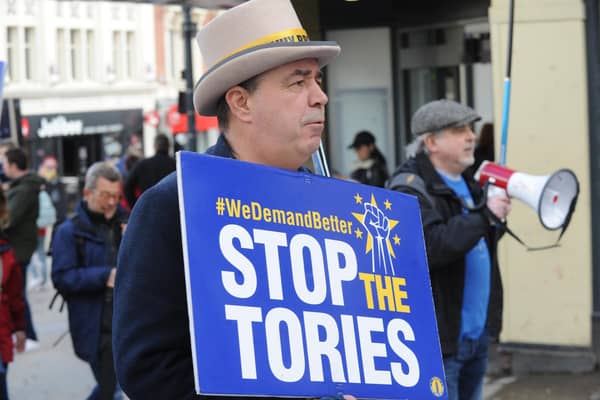 The protest was one of more than 30 events taking place in Britain – plus two in Spain – on what was dubbed a “Day for Rejoin”. Pictured here is Steve Bray.