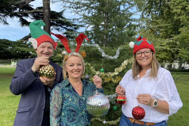 The judges for the Leamington Christmas Tree Festival 2023: Fr Christopher of All Saints' church, Mary Rhodes of BBC Midlands Today with Lianne Kirkman of Helping Hands. Picture supplied.