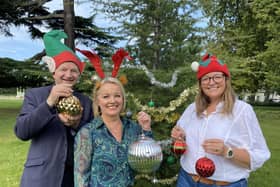 The judges for the Leamington Christmas Tree Festival 2023: Fr Christopher of All Saints' church, Mary Rhodes of BBC Midlands Today with Lianne Kirkman of Helping Hands. Picture supplied.