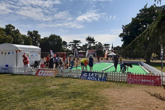 The Bowls Bash set up at the Birmingham 2022 Commonwealth Games festival site in the Pump Room Gardens.