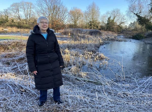 Sue Griffin, Secretary, Junior Angling Committee by King Henry Pool. Photo supplied