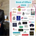 Left shows Liz Healey, manager of the Visitor Information Centre, with one of the 'book of offers' and right shows businesses taking part. Photos supplied