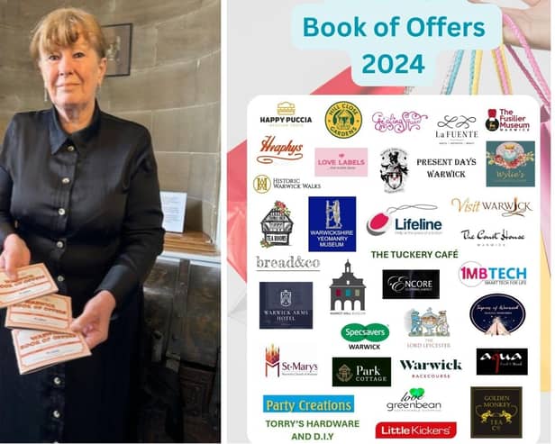 Left shows Liz Healey, manager of the Visitor Information Centre, with one of the 'book of offers' and right shows businesses taking part. Photos supplied