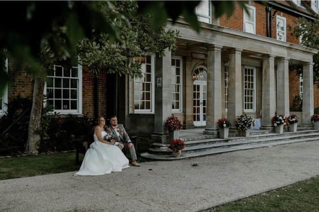 Leonie and Luke Griffin at Catthorpe Manor Estate on their wedding day. Picture: Nina Mistry Photography.