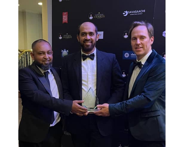 The Castle Balti team left to right: Abdul Wahid, Nurul Sarder, manager and Tom Fathers, marketing. Photo supplied