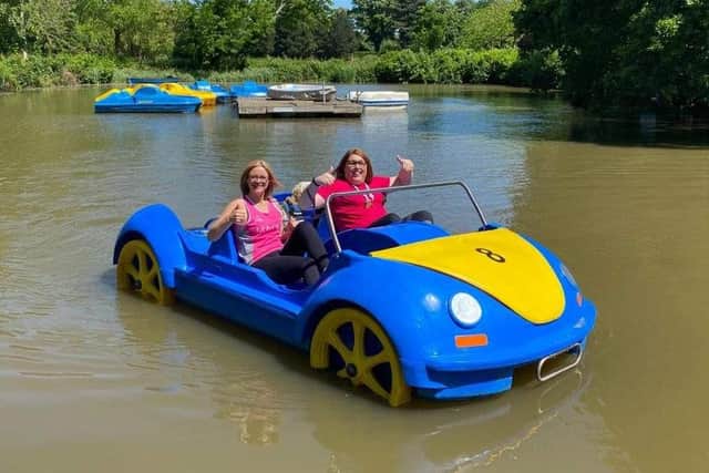 Emma Brayne and Alex Pearson get in some training for the pedalo challenge. Photo supplied
