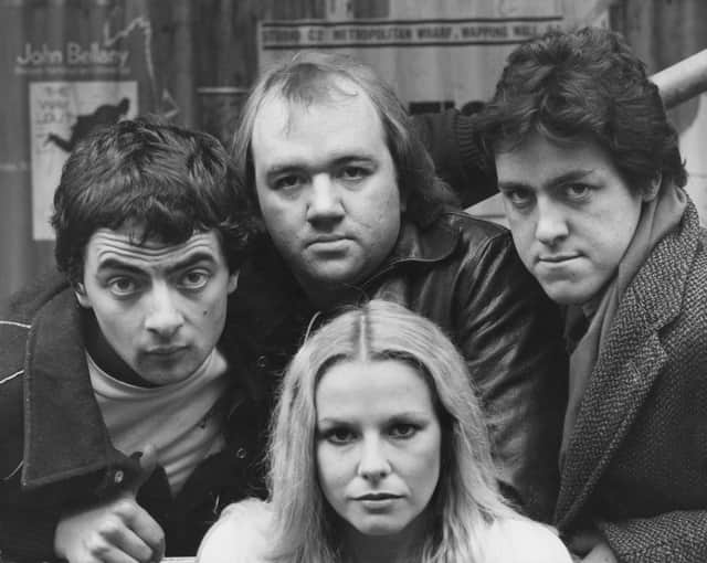 Griff Rhys Jones with fellow Not the Nine O'Clock News stars Rowan Atkinson, Mel Smith and Pamela Stephenson in 1980 (photo: Getty Images)