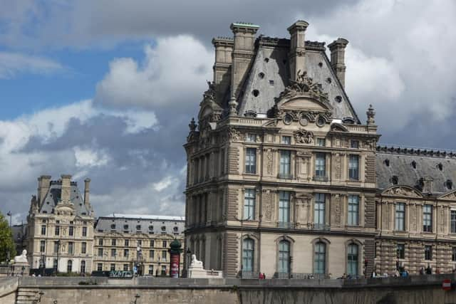 The Tuileries Palace stood here, at the western end of the Louvre, between the Pavillion de Flore (front right) and the Pavillion de Marsan (back left).