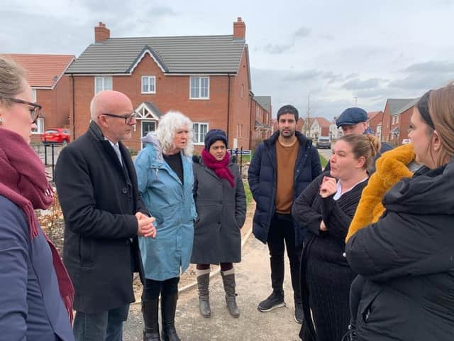 Warwick and Leamington MP Matt Western meets residents of The Priors who say they are 'stuck' out on the new estate off Europa Way because of a lack of safe pedestrian access and bus services.