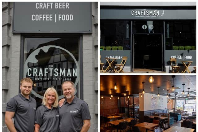 Left shows: Harvey, Jacqui and Paul Brown and right shows the exterior and interior of The Craftsman in Smith Street in Warwick. Photos by Warwick Photography Studio