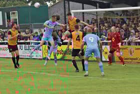 Action from Leamington's 3-1 defeat to Coventry at the weekend. Pic by Sally Ellis.