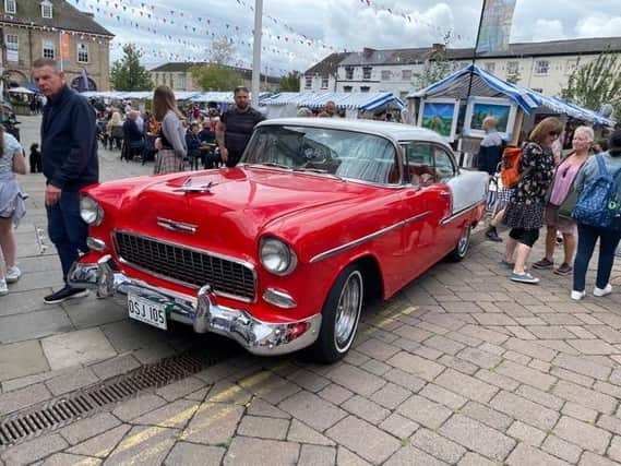 Vintage cars on display.