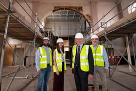 From the left, Ollie Chance (Croft Building &amp; Conservation), Katie Burn (CDP), Cllr Andrew Day (Warwick District Council) and Ian Harrabin (CDP). Photo supplied