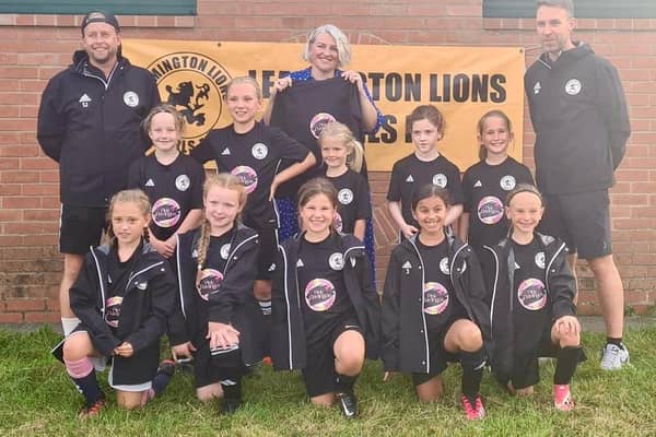 Stacey Stone of Pink Flamingos Nail & Beauty in Leamington has sponsored a Leamington Lions girls team, providing them with new winter training kit. Image supplied.