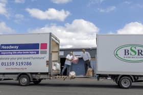 Jason Newbold, Donation Centre Manager for Headway (left) with Ross Chambers of B-Sure Recycling