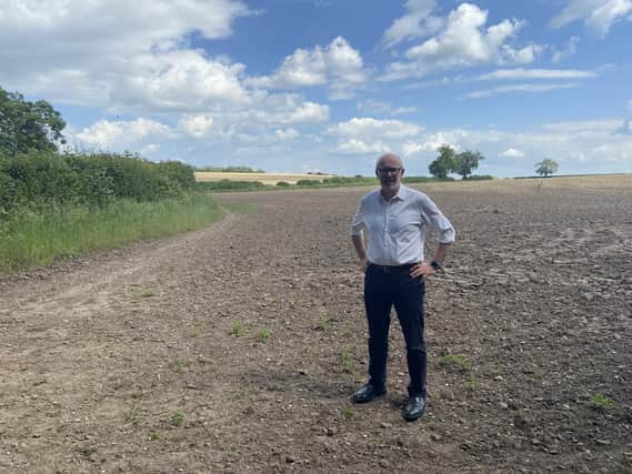 Warwick and Leamington MP Matt Western at the site near Radford Semele where the proposed solar farm would be built. Picture supplied.