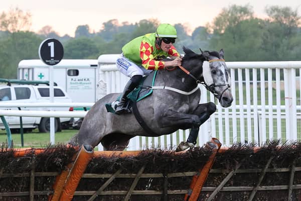 Saint Riquier jumps the final flight in the Racing TV Profits Returned To Racing Handicap Hurdle at Warwick races  Picture by David Pratt
