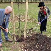 The Mayor of Rugby Carolyn Watson-Merritt performed the planting with Rotary Club of Rugby President Keith Ward