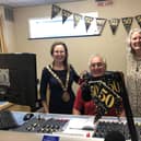 Rugby mayor Cllr Carolyn Watson-Merret and Dame Stella Manzie (Chair UHCW NHS Trust) visiting the studio on the day.