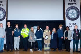 Pictured with Rugby School Students: P.C. Luke Heming (Metropolitan Police), Craig Hands (Metropolitan Police), Angela Platt, Teddy (Host), Daniel Foster (London Fire Brigade), Cllr. Carolyn Watson-Merret (Rugby Borough Council), Chiedza mupfumir (Cemex), George (Event Organiser) and Natalia Croney (London Ambulance Service)