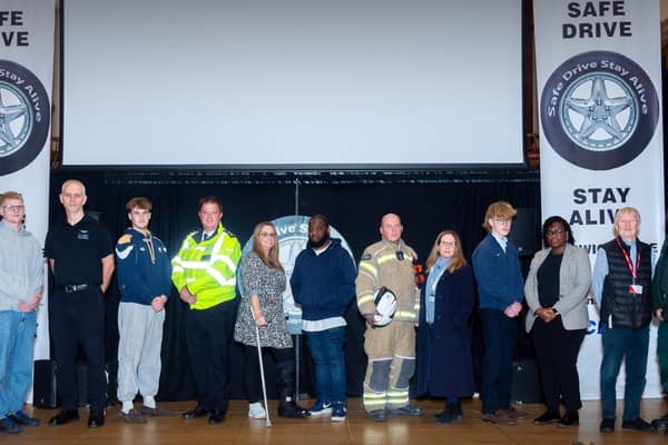 Pictured with Rugby School Students: P.C. Luke Heming (Metropolitan Police), Craig Hands (Metropolitan Police), Angela Platt, Teddy (Host), Daniel Foster (London Fire Brigade), Cllr. Carolyn Watson-Merret (Rugby Borough Council), Chiedza mupfumir (Cemex), George (Event Organiser) and Natalia Croney (London Ambulance Service)