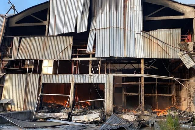 The Caritas warehouse in Lviv after it was hit in a Russian drone attack. Picture supplied.