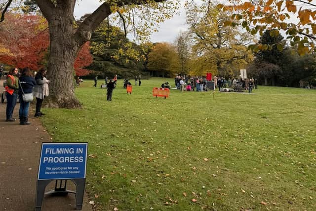 Film crews in Jephson Gardens in Leamington. Photo supplied