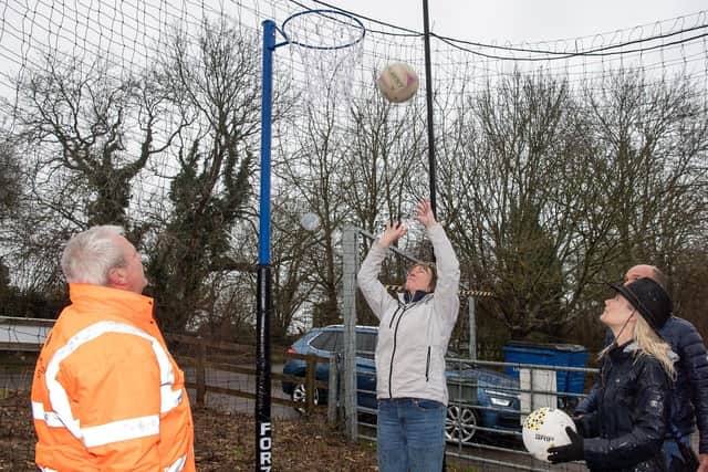 Testing out the new netball post in Upper Lighthorne