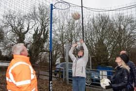 Testing out the new netball post in Upper Lighthorne