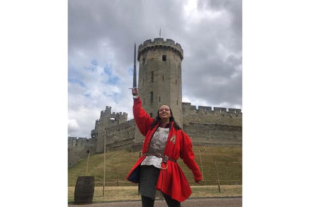 Warwick Castle’s own female knights have been flying the flag in support of England’s Lionesses. Photo supplied by Warwick Castle