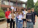 Myton School pupils receiving their results. Photo shows shows, left to right: Dan, Libby, Jocelyn, Lily, Toby, Hari; and James. Photo supplied by Myton School