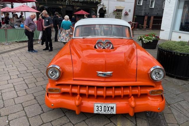 Vintage cars on display.