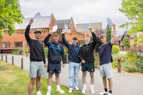 Warwick School pupils celebrating their outstanding GCSE results.