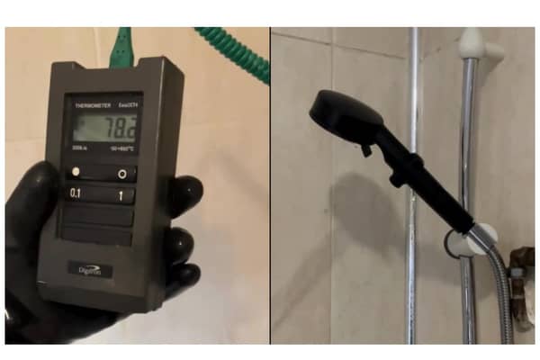 Warwickshire County Council Trading Standards is warning residents in the county not to use a dangerous replacement ‘stop-start-button’ showerhead that can cause second and third-degree burns. Photos supplied by Warwickshire County Council