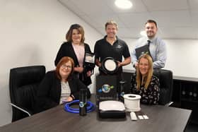 Back, from the left, Debbie Yates and Andy Wood from Hertz Electrical, with Adam Plumb (CW Growth Hub). Front, from the left, Louisa Smith (Warwickshire County Council) and Denise Osborne (Coventry City Council)