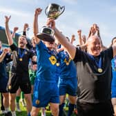 Leamington boss Paul Holleran celebrates a day to remember. Pic: Cameron Murray.