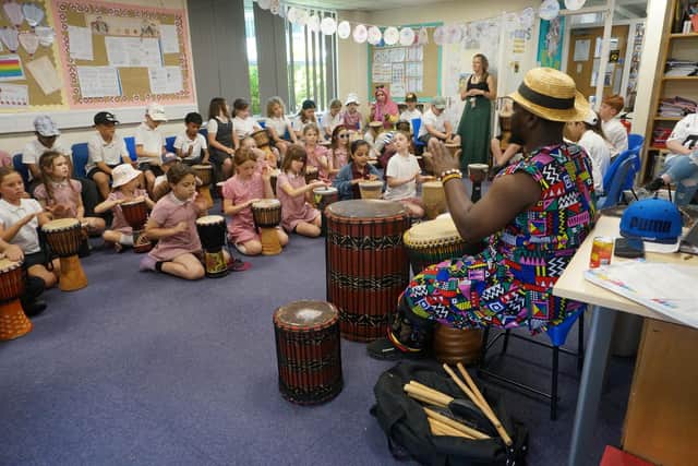 The school pupils learned African drumming at the event. Picture supplied.