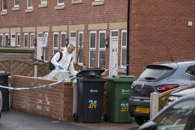 Police at the scene in Salisbury Grove Armley, where a 17-year-old boy was fatally stabbed at a house party.
