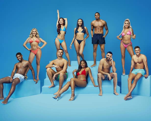 The cast of Love Island UK series 10: André Furtado, Molly Marsh, George Fensom, Ruchee Gurung, Ella Thomas, Catherine Agbaje, Tyrique Hyde, Medhi Edno, Jess Harding and Mitchel Taylor. (Credit: Vincent Dolman/ITV)