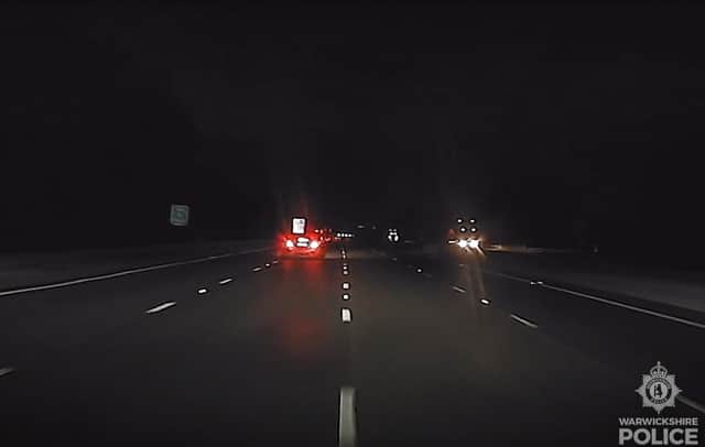 A drink driver from Napton has been banned from driving for three and a half years after being spotted driving erratically on a motorway. Photo from Warwickshire Police's shared video.