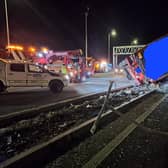 The lorry crashed through the central reservation of the M40 at Junction 3A. Picture courtesy of OPU Warwickshire.