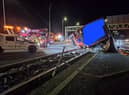 The lorry crashed through the central reservation of the M40 at Junction 3A. Picture courtesy of OPU Warwickshire.
