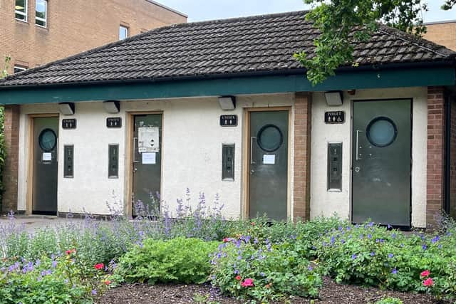 The public toilets in Rugby's Caldecott Park offer a very limited public service.