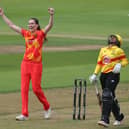 Emily Arlott celebrates a wicket whilst with Birmingham Phoenix.