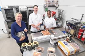 From the left, Katherine Skerry (AC Lloyd Space Business Centre Warwick), Jordan Blencowe and La Toya Fé (Blencowe’s bakery). Photo supplied