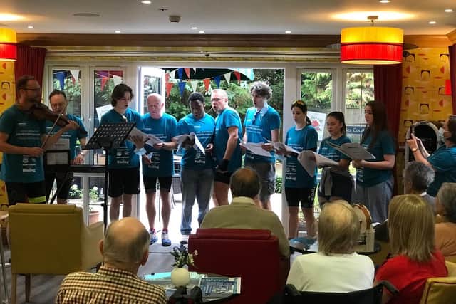 Oz Clarke and the Armonico Consort choir sing at Anya Court Care Home in Rugby.