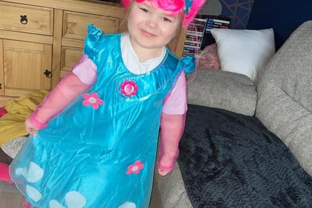 Eleanor, 3, loves her colourful costume.