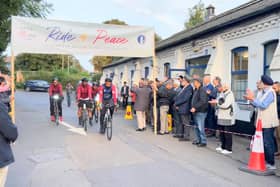 The Ahmadiyya Muslim cyclists arriving at the Ahmadiyya Muslim Centre in Leamington last week. Picture supplied.