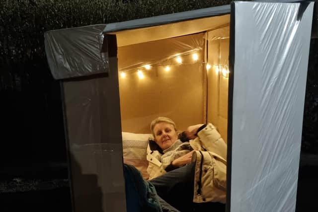Tina Purkis took part in a sponsored sleep out in Rugby to raise money for Hope4.