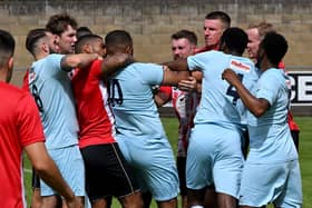 Tempers flared during Rugby Town's final pre-season friendly of the summer against Atherstone. Picture by Martin Pulley